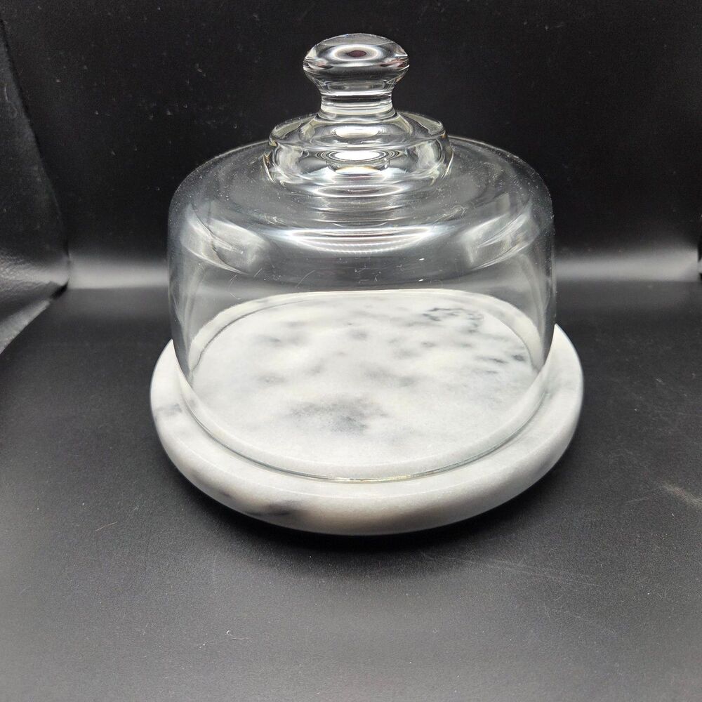 Grey Marble Footed Cheeseboard with Glass Cloche Dome